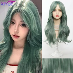 XIYUE Long Wavy Green Synthetic Wig Women's Heat-Resistant Natural Half Part Cosplay Party Lolita
