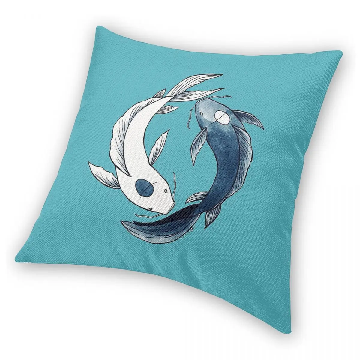 كسوة مخدة مربعة للأسماك Tui and La Yin & Yang Koi ، كسوة مخملية من البوليستر ، كسوة وسادة مزخرفة ، مقاعد أريكة ، وسادة #4