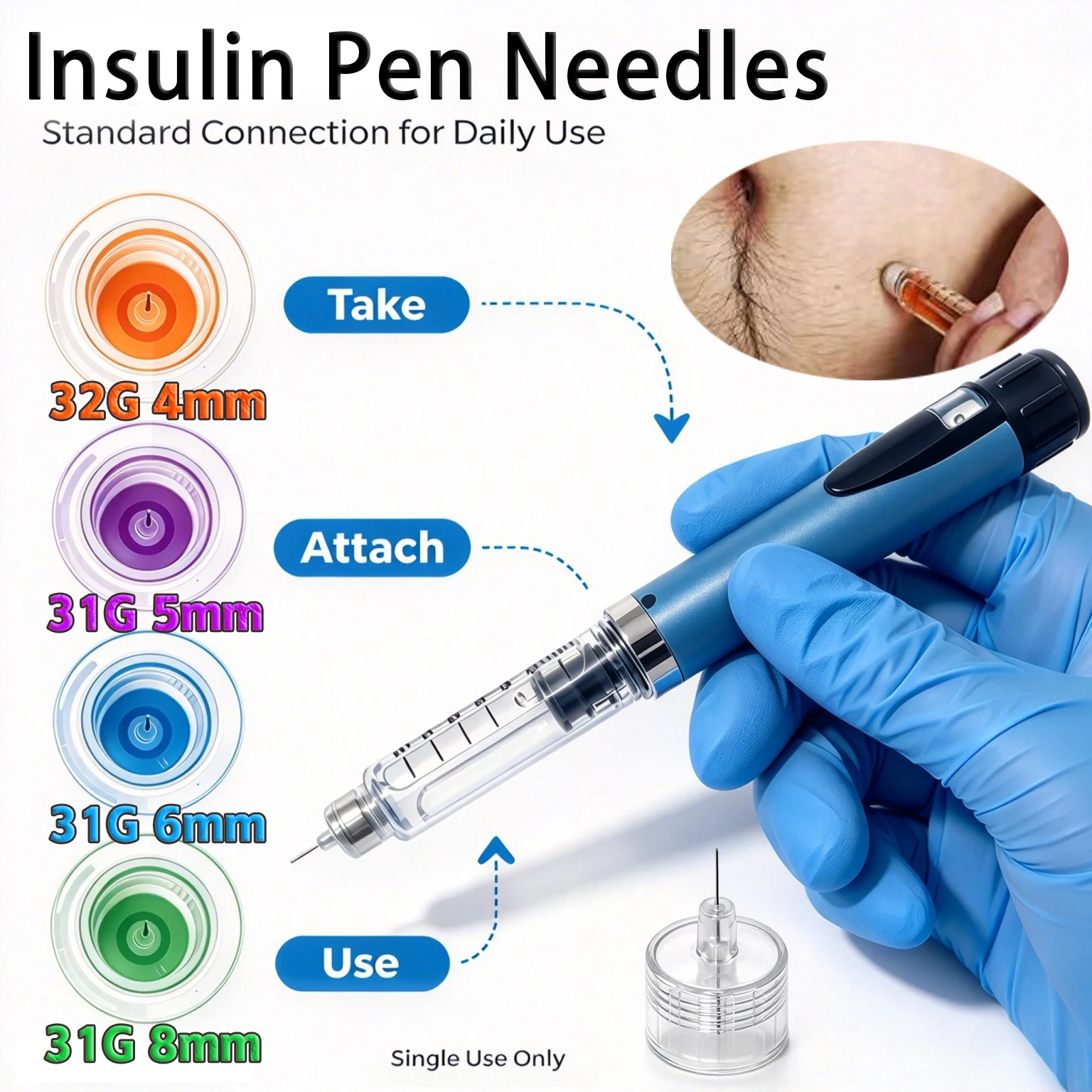 100/50/25 Pcs Pen Needles 32G 4mm 31G 5mm 6mm 8mm Universal Disposable Ultra Fine，A Great Helper for Insulin