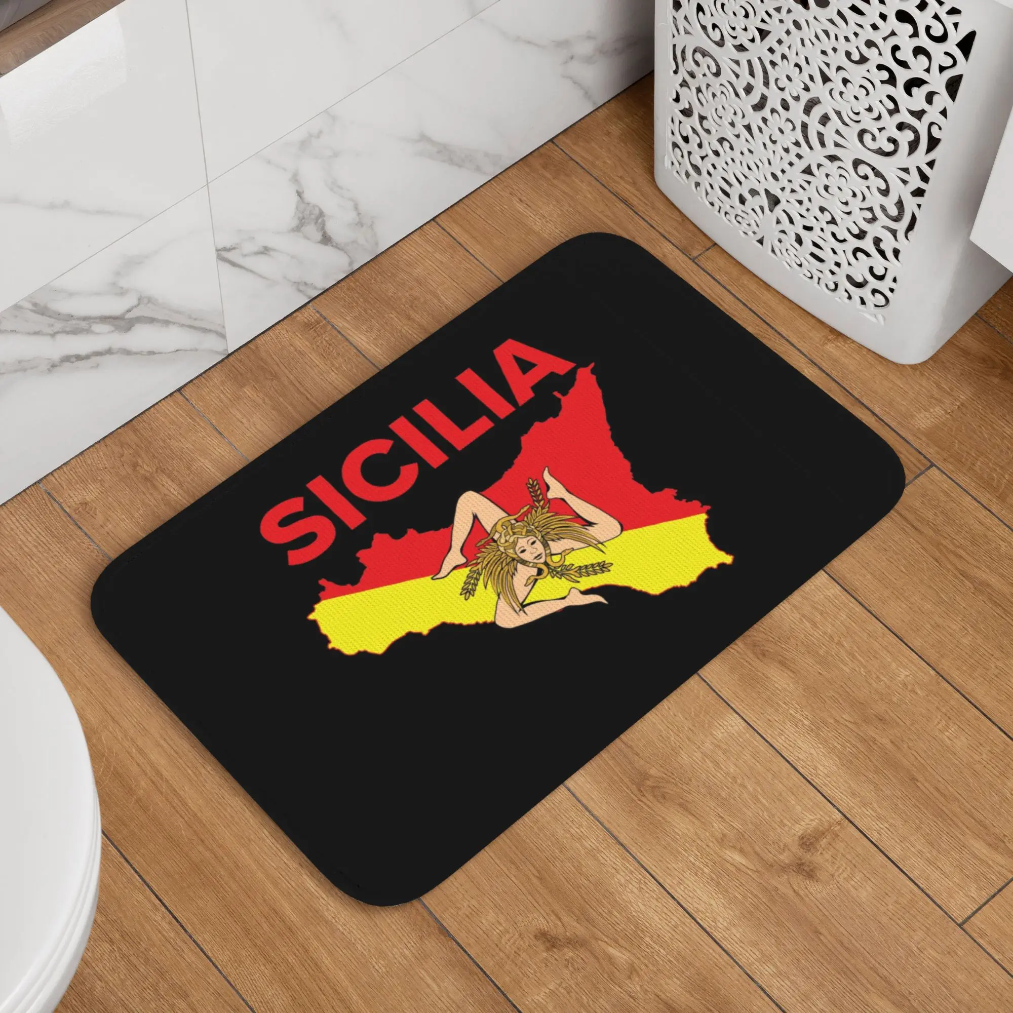 Map of Sicily Trinacria Door Floor Bathroom Kitchen Mats Anti-Slip Outdoor Sicilian Pride Doormat Garden Entrance Rug Carpet