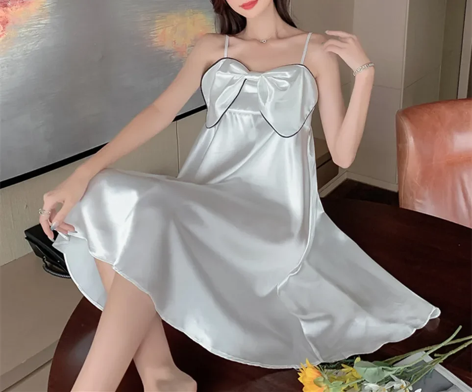 Домашняя одежда для беременных, женская ночная рубашка, подтяжки, спальное платье из ледяного шелка, однотонная пижама с открытой спиной, тонкий бант, подарки, домашняя одежда