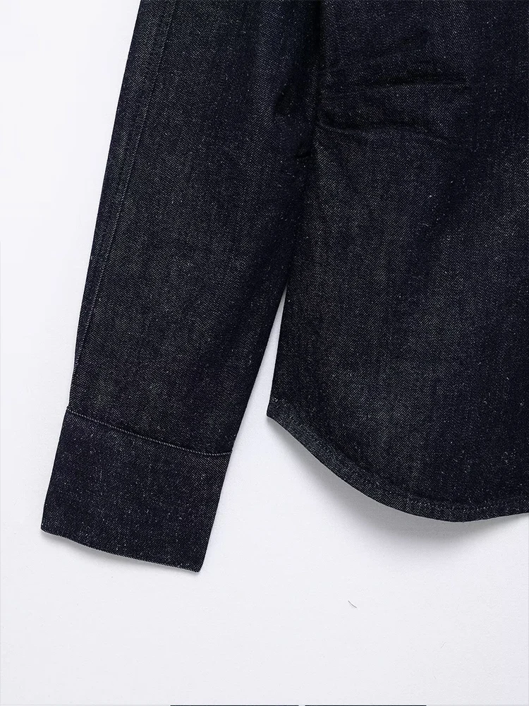 สไตล์ยุโรปและอเมริกาฤดูใบไม้ผลิแฟชั่นใหม่ลําลองของผู้หญิงสวมใส่อเนกประสงค์รายละเอียดจีบหลวมยีนส์เสื้อแขนยาว