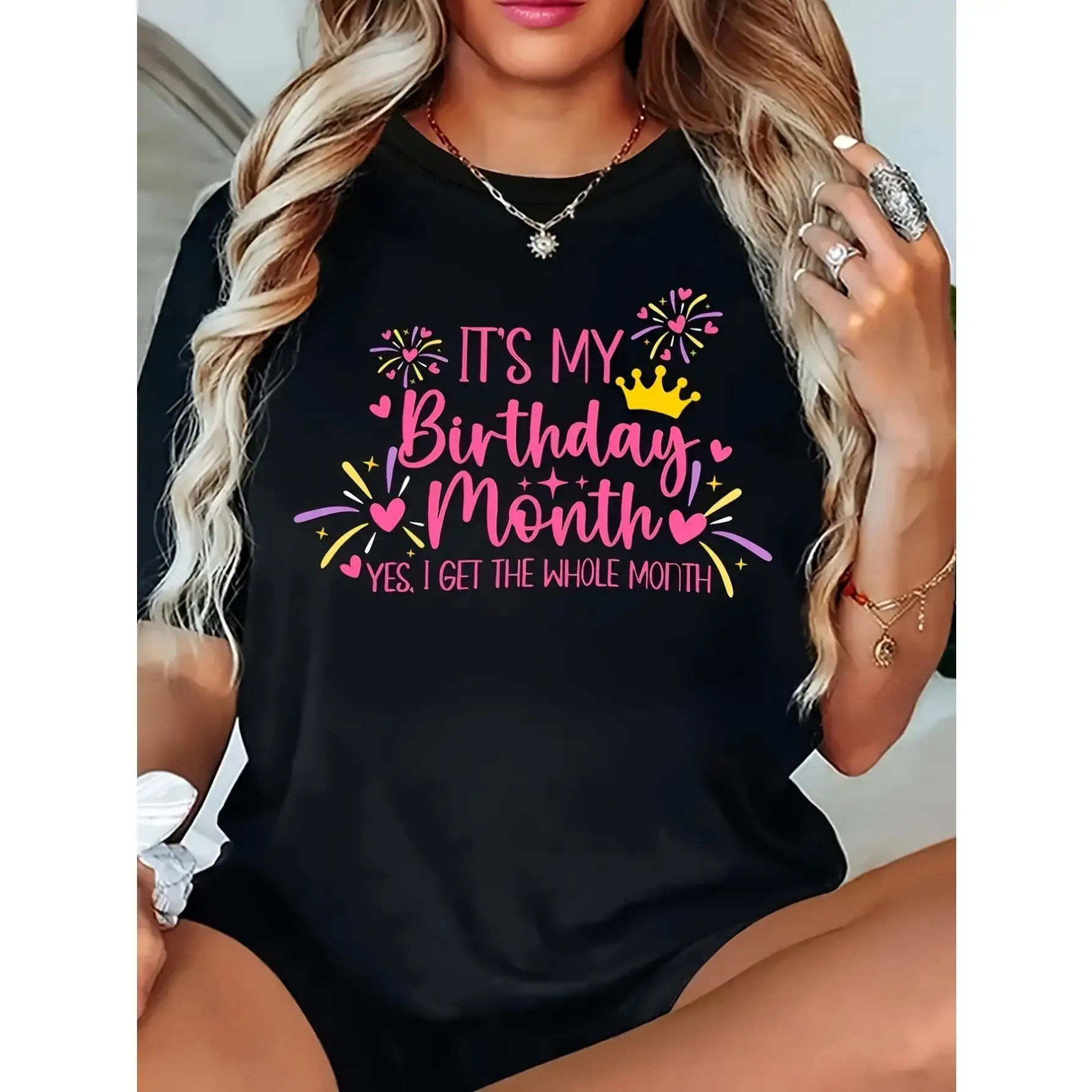 

Women's Funny Birthday Month T-Shirt | "Whole Month Celebration" Queen Graphic Tee | Humorous Gift For Her Party Top
