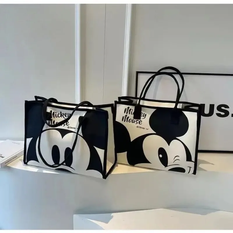 

Disney Mickey Mouse Large Capacity Canvas Bag Women's Summer New Fashion Commuter Tote Bag Cartoon Print Shoulder Bag Mommy Bag