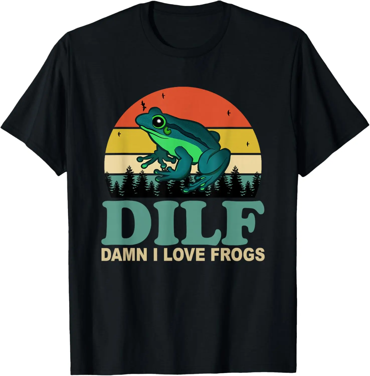 DILF-Damn I Love Frogs Funny Saying Frog-Amphibian Lovers T-Shirt 100% Cotton Trendy Y2K Short-Sleeve Tee – Soft, Quick-Drying,
