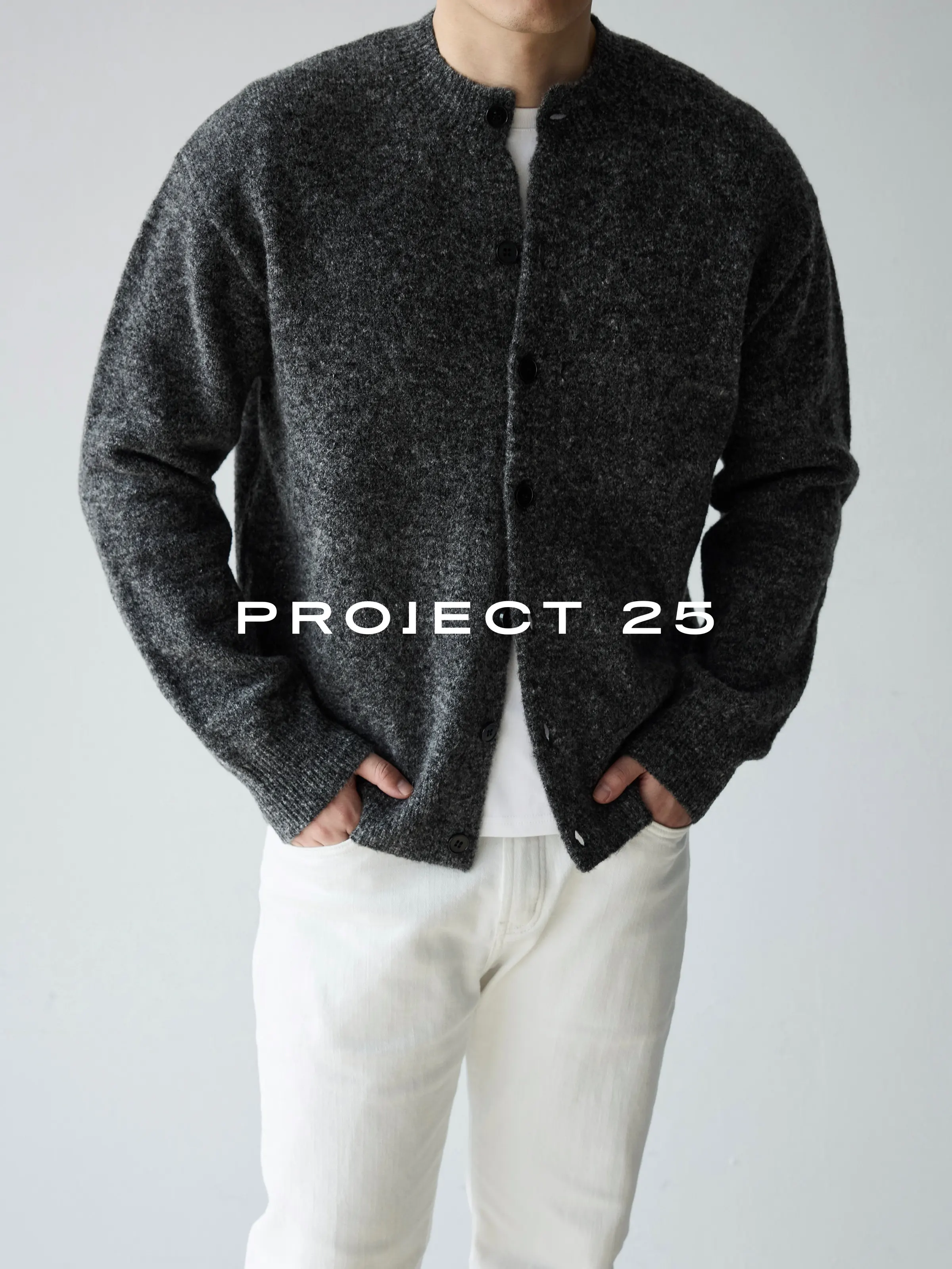 PROJECT 25 Men's Vintage Melange Wool Cropped Button-Down Cardigan – Relaxed Fit Heathered Knit Sweater
