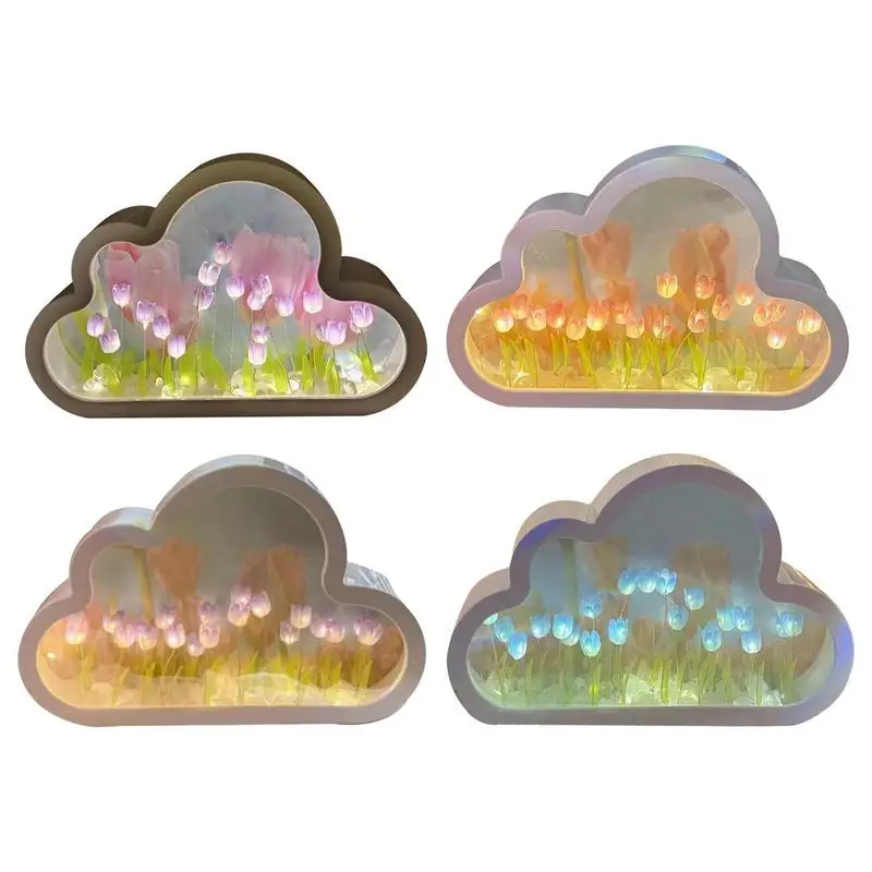

DIY Cloud Tulip LED Night Light Girl Bedroom Lamp Ornaments Creative Mirror Table Lamps Bedside Ornaments Handmade Birthday Gift