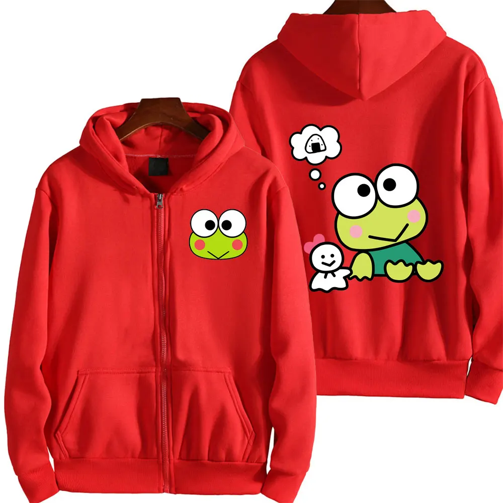 Men Zip Up Hoodie Keroppi Black Cartoon Anime Women Sweatshirt Coat 2024 New Casual Couple Oversized Clothing Jacket