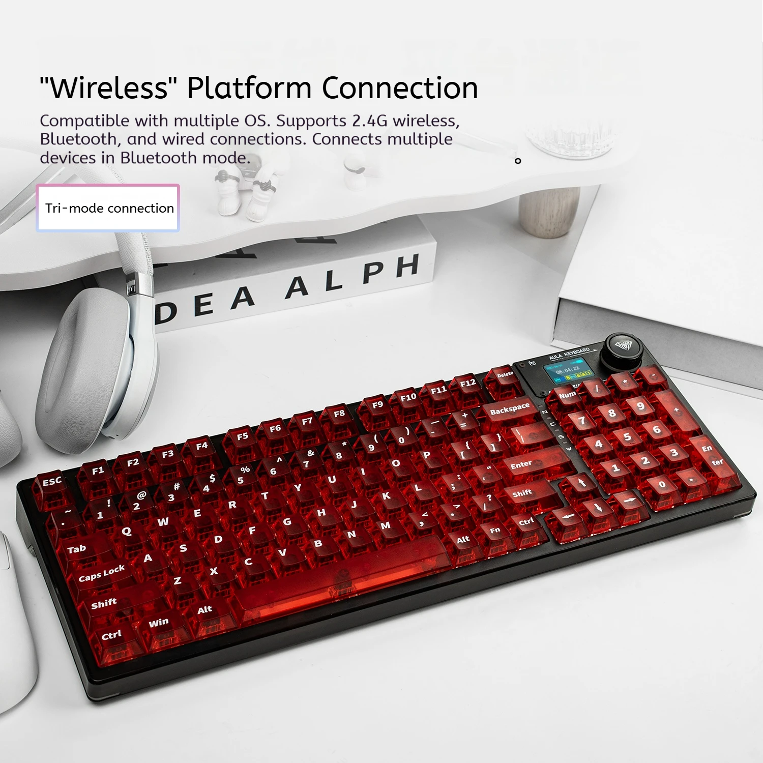 لوحة مفاتيح ميكانيكية AULA F98 ProV2 لوحة مفاتيح ألعاب بلوتوث لاسلكية شفافة بإضاءة خلفية RGB