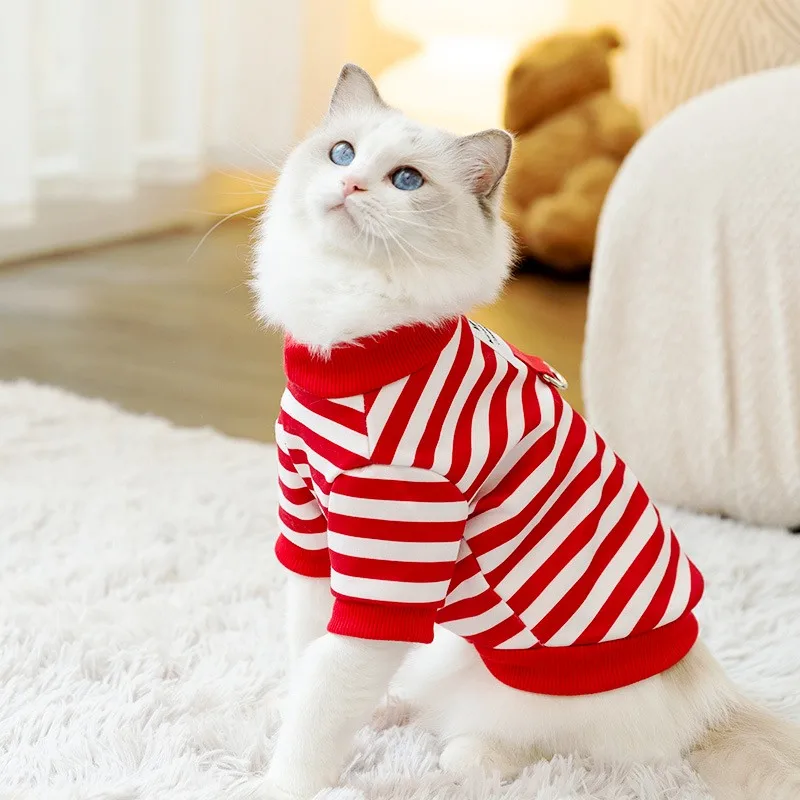 Fashion Pet Dog Clothes for Small Dogs Winter Warm Dog Striped Hoodies Cute Puppy Pullover Soft Cat Sweatshirt Chihuahua Clothes