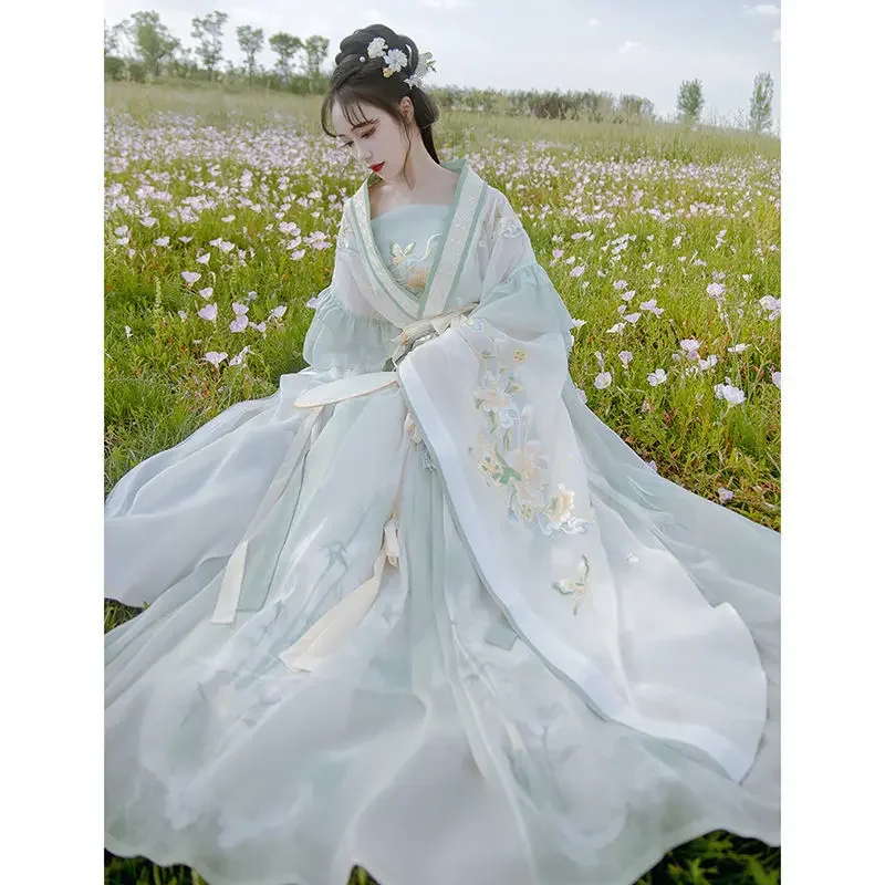 

Chinese Hanfu Dress Women Ancient Traditional Embroidered Hanfu Sets Carnival Fairy Cosplay Costume Green Hanfu Dance Dress