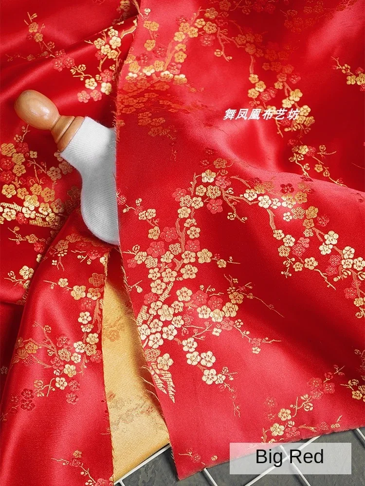 

Парчовая жаккардовая ткань с цветком сливы Hanfu, глянцевая одежда, ткань для шитья одежды, сделай сам, пришить по метру, оптовая продажа ткани