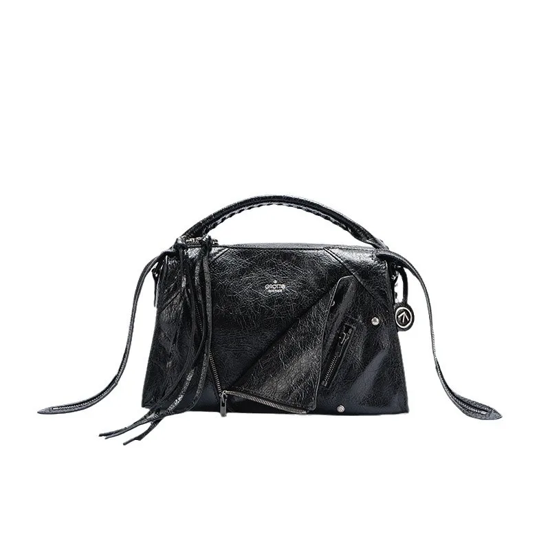 GROTTO 2025 New Fashion Lapel Bag Genuine Leather Mini Handbag Single Shoulder Crossbody Bag Simple Casual Lightweight