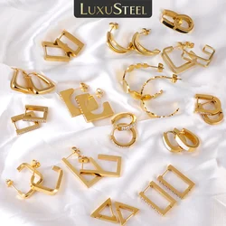 LUXUSTEEL Vintage Geometric Earrings For Women Cubic Zirconia C Shaped Small Hoops Golden Stainless Steel Lady Jewelry Gifts
