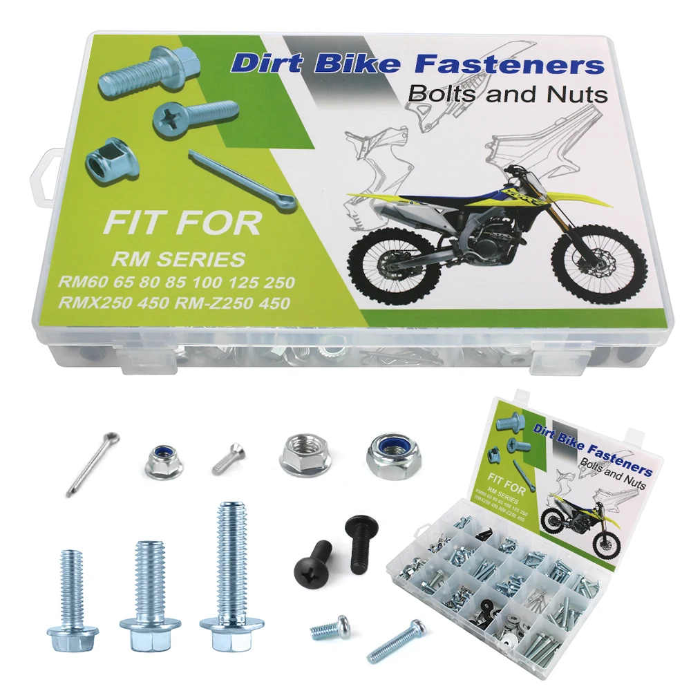 

For Suzuki RM60/65 RM80 RM85 RM100 RM125 RM250 RMX250 RMX450Z RM-Z250 RM-Z450 250 PCS Plastic Frame Fender Body Engine Bolts Kit