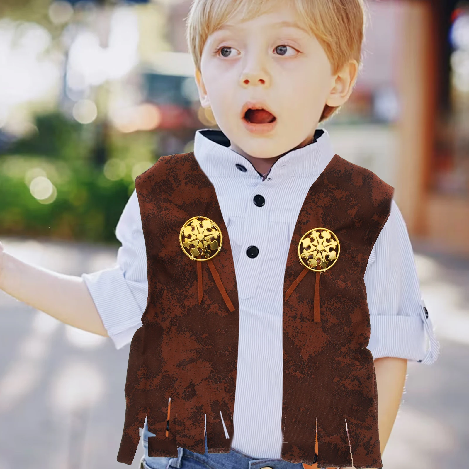

Denim Vest Kids Cowboy Costume Lightweight Knitted Fabric Clothes for Party Festivals cosplay Children Pretend Play Role
