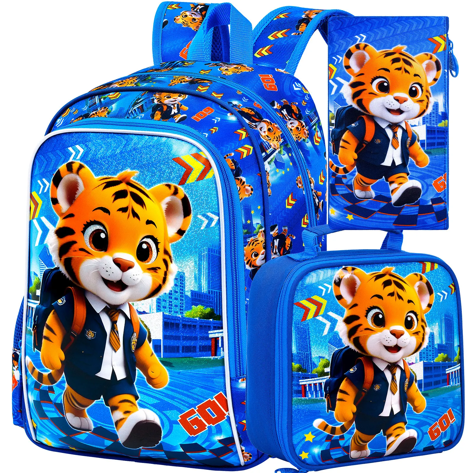 

3Pcs Boys Backpack, 16" Kids Bookbag with Lunch Box,School Backpacks for Elementary Preschool Kindergarten