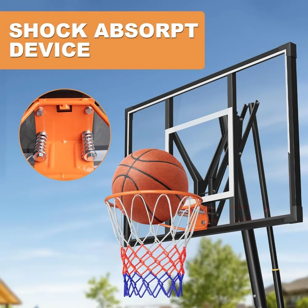 Canestro de baloncesto al aire libre con tablero inastillable de 44 pulgadas y sistema de portería ajustable de 5-10 pies para juego de regulación