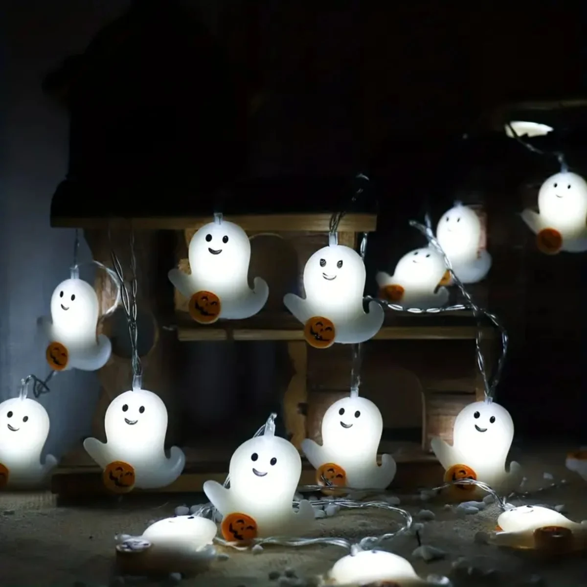 1PC 10/20LED Halloween Battery Powered Mini Ghost String Lights Scary Atmosphere Lamp Perfect For Bedroom Theme Party Home Decor