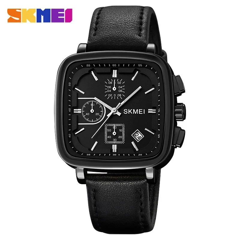 Brand Custom Men's Luminous Waterproof Wrist Quartz Watch Vintage Japanese-quartz Leather Watch square