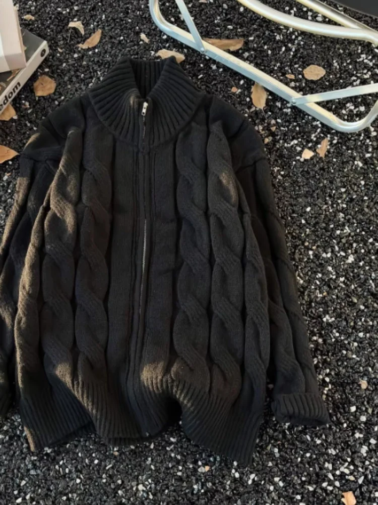 Unisex Sweater 2025 Autumn Winter Men's Turtleneck Knitting Zip Cardigan Warm Retro Trendy Casual Outerwear Knit Sweater