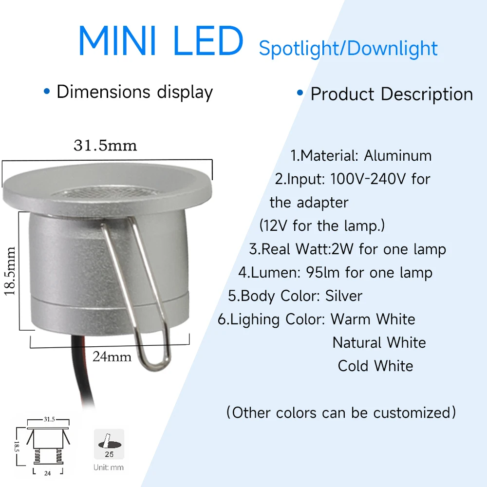 Mini LED Spot Light 2W Dimmable Downlight Recessed Ceiling Spotlight Indoor Canopy Stairs Cabinet Lamps With Remote Controller