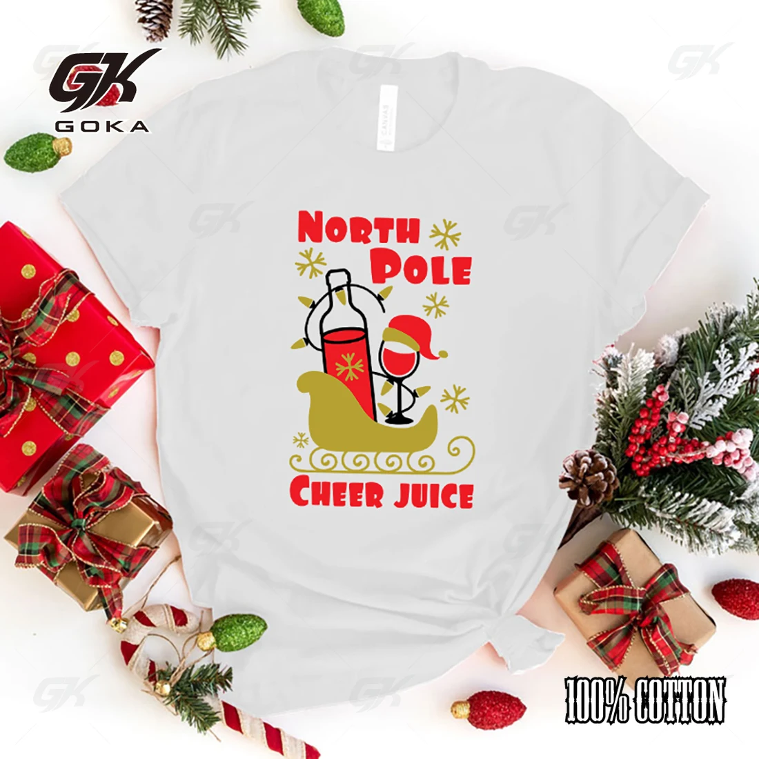 Hot Christmas North Pole Cheer Juice Printed T-Shirts For Women Short Sleeve Funny Christmas North Pole Cheer Juice  top tee