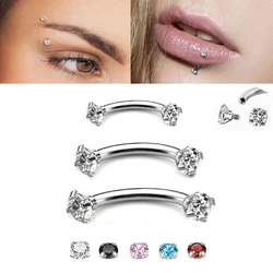 16G 1.2mm Clear Cubic Zirconia Internally Thread Curved Barbell Eyebrow Tragus Ring Piercing Jewelry 6mm 8mm 10mm Lips Ring