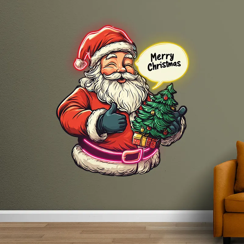 Merry Christmas Santa Claus Christmas Tree Neon Sign, Creative Wall Hanging Neon Light, Christmas Wall Decor Light