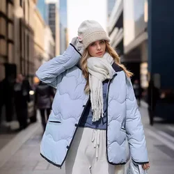 Women's Winter Jacket 2024 Winter Female Lapel Contrast Cotton Jacket Women's Single Breasted Casual Loose Thicken Warm Parkas