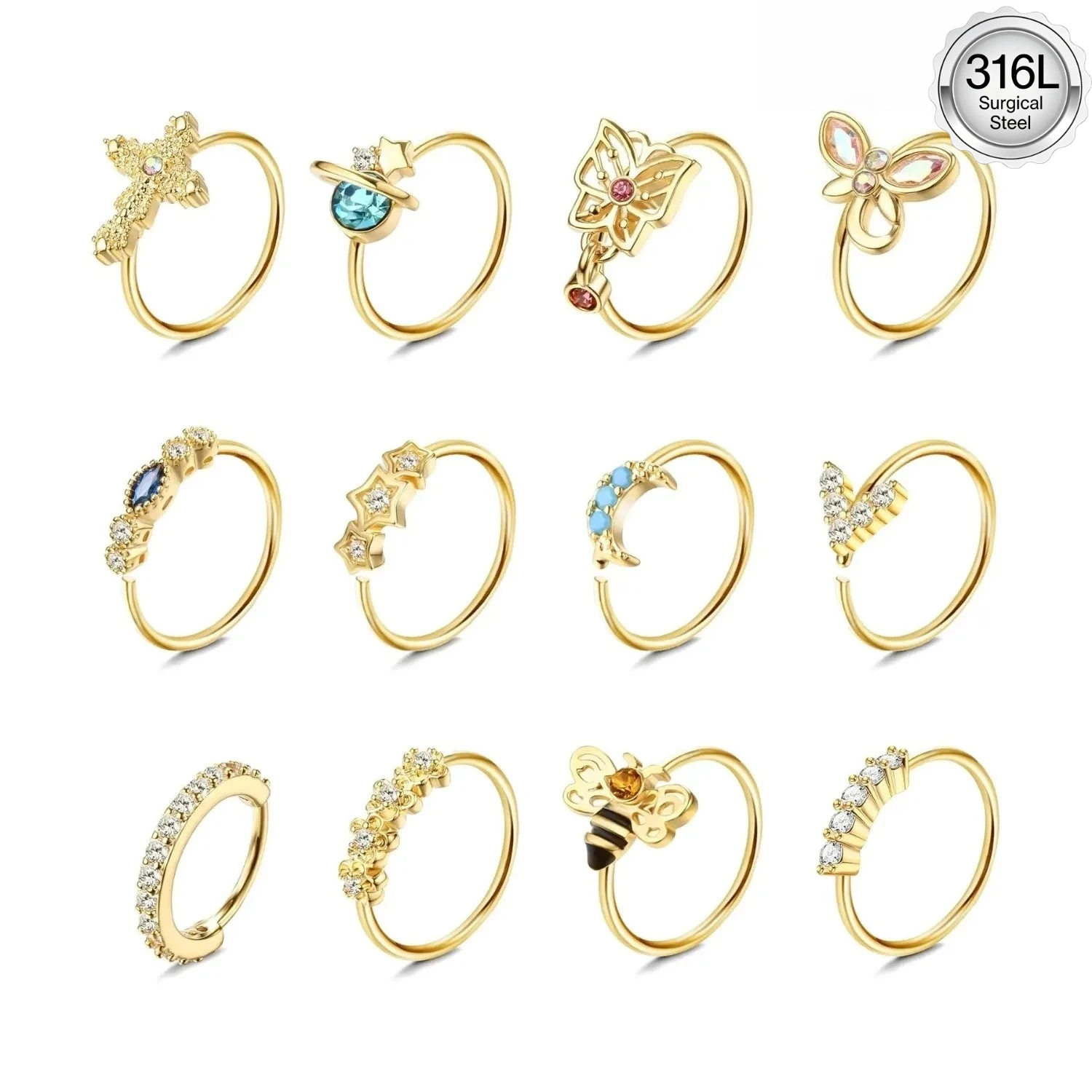 Drperfect 1 Stück 20 g Nasenringe Hoop für Damen und Herren, chirurgischer Edelstahl, baumelnder Nasenring, Knorpelohrring, Piercing-Schmuck