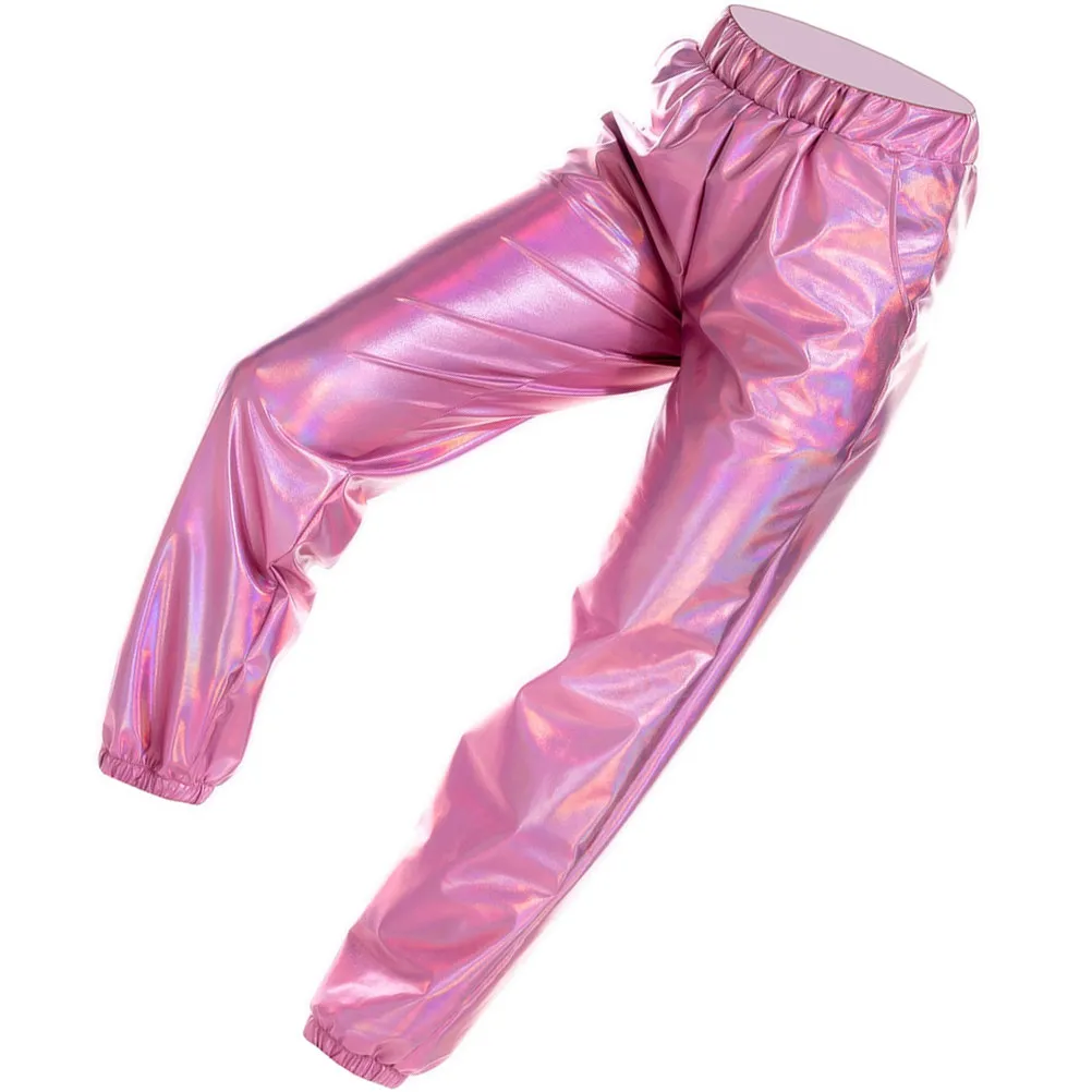 

High Waist Metallic Yoga Pants for Women Comfortable Elastic Waist Sports Leisure Trousers Disco Costume Space Cowgirl Outfit