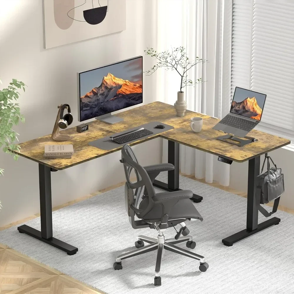 L Shaped Standing Desk, Electric Height Adjustable Desk 63x55 Inches Stand Up Corner Desk, Gaming Desk l Shape with Larger