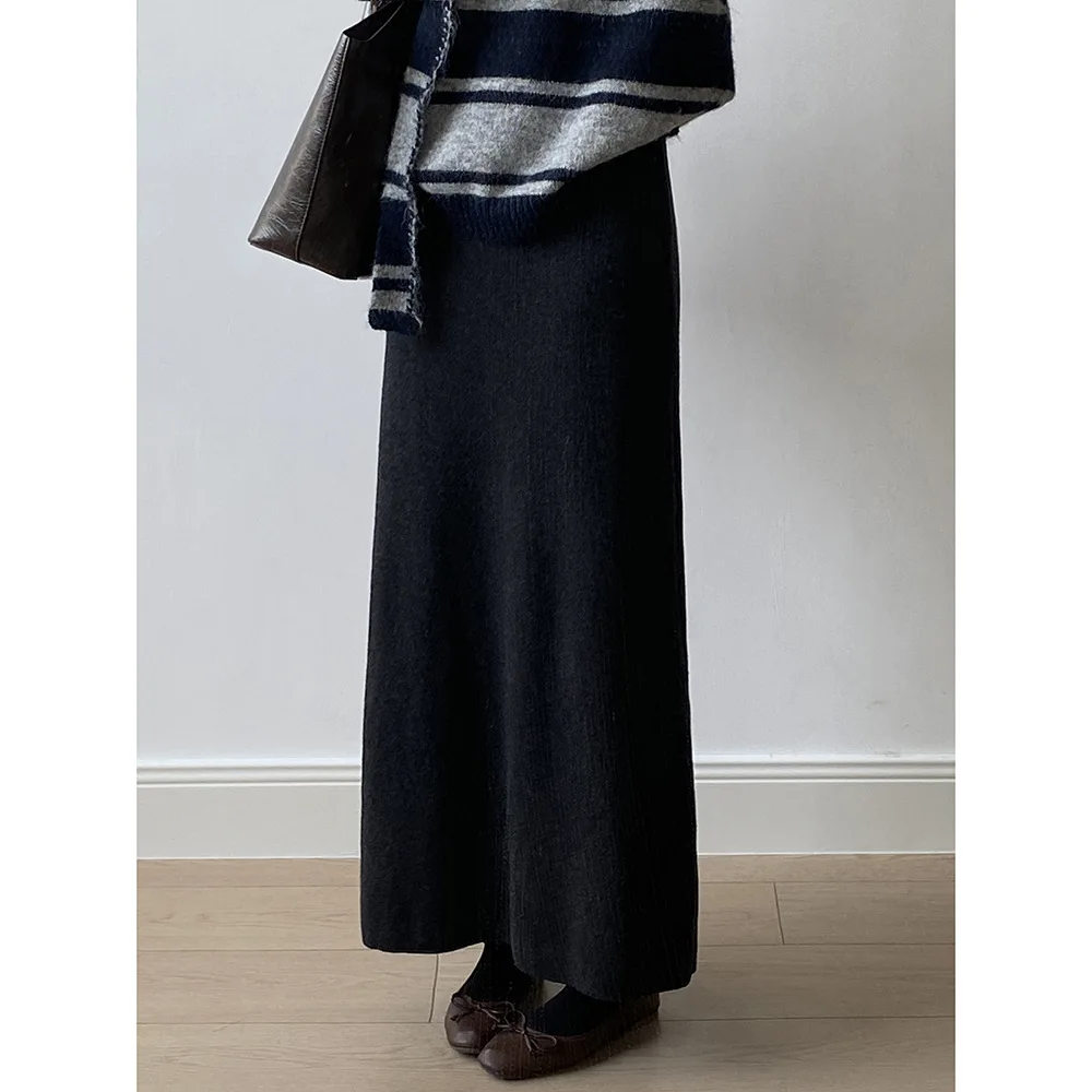 Gebreide enkellange rokken dames herfst winter mode tender Koreaanse stijl a-lijn effen casual dagelijks eenvoudig all-match vrouwelijk