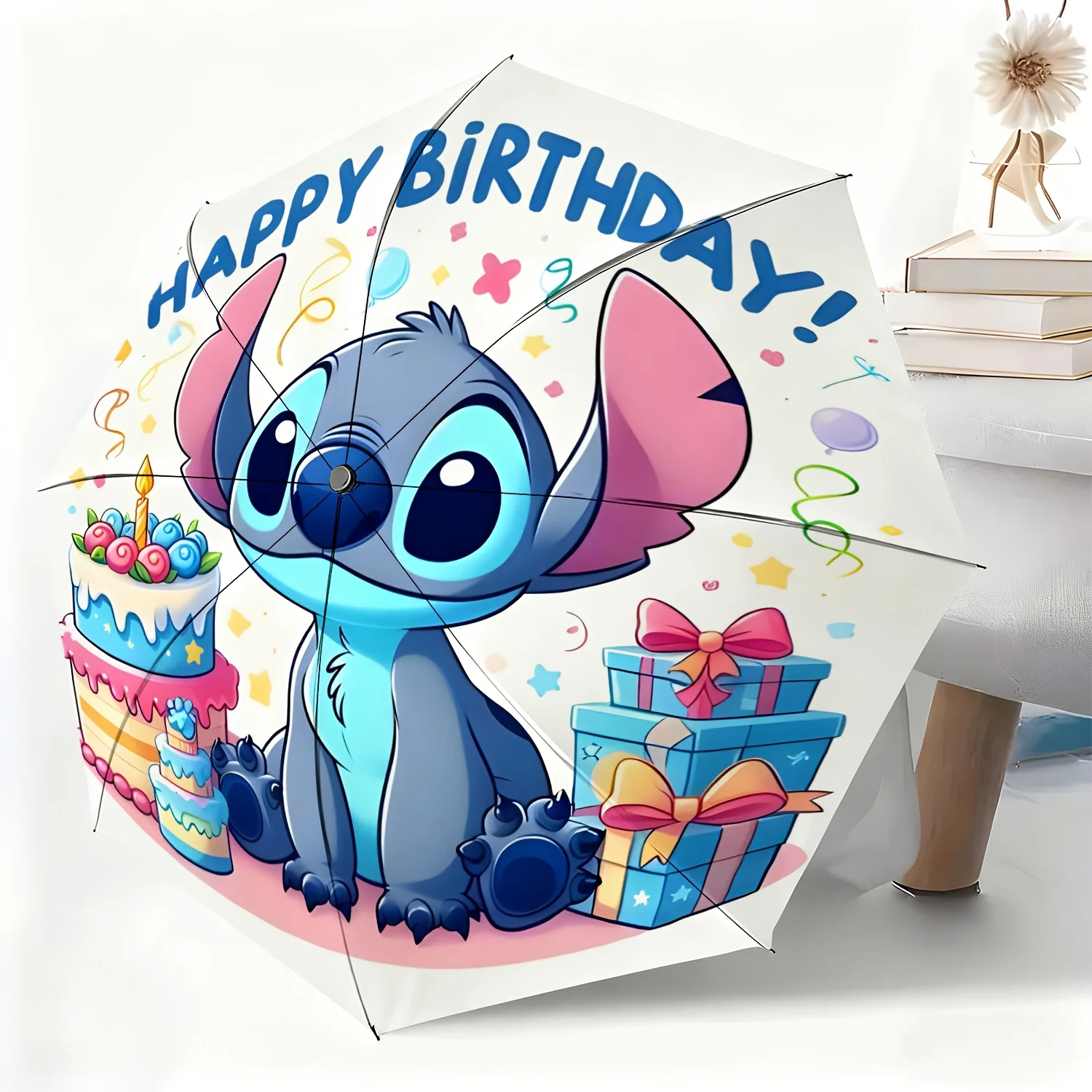

Зонт с принтом Disney Stitch Happy Birthday, ветрозащитный складной зонт с автоматическим открытием/закрытием, портативный дорожный зонт от дождя для детей