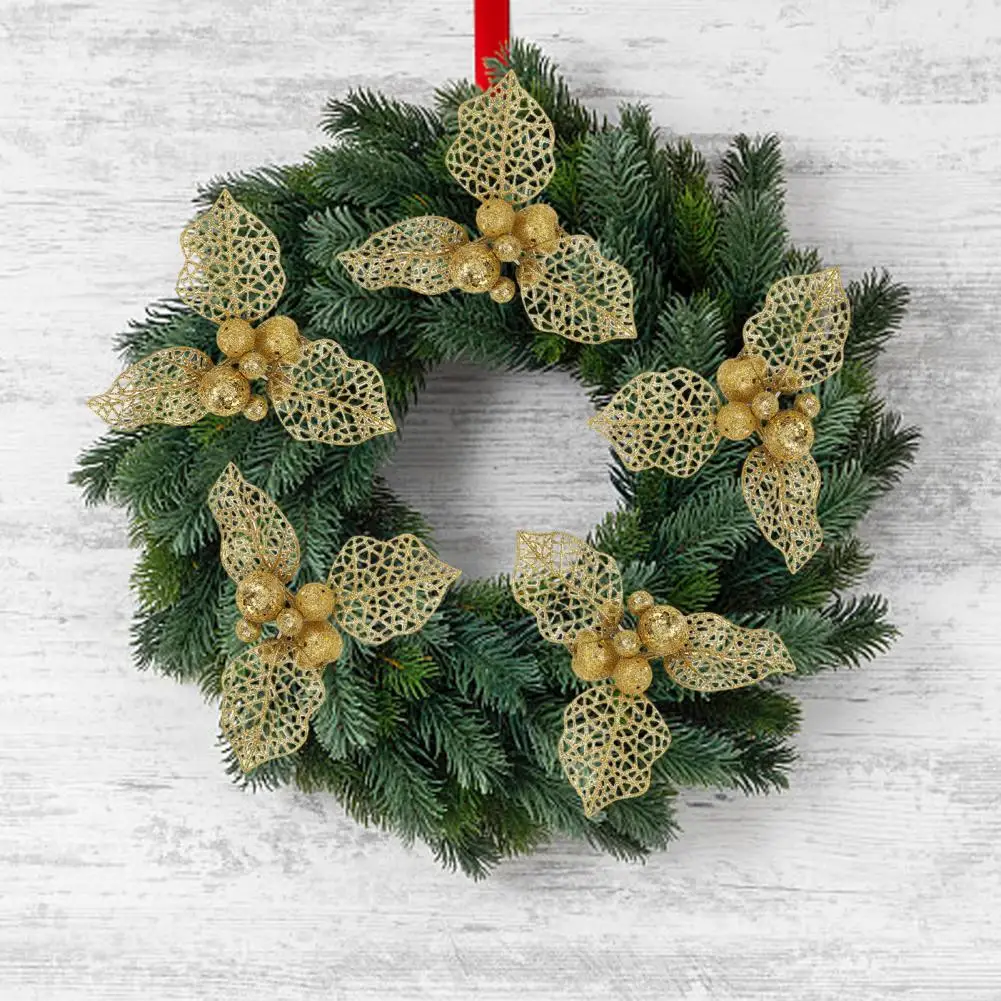 Easy Maintain Christmas Fake Flower Fine Workmanship Festival Prop Pretty Xmas Tree Home Decor Faux Leaf