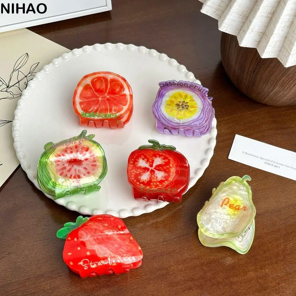 

Headwear Korean Style Fruit Shark Clip Orange Tomato Strawberry Grab Clip Cute Sweet Acetic Acid Claw Clip Girls