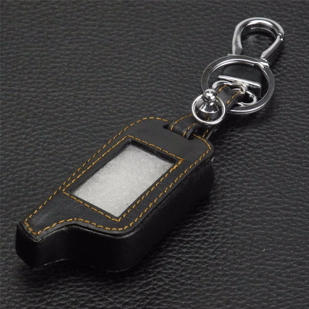 Jingyuqin 4 Button Leather Car Key Cover Case For Russian Version Vehicle Security Two Way Car Alarm System TOMAHAWK X5 Keychain