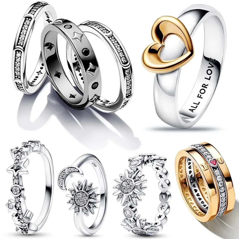 New 925 Sterling Silver Sparkling Pavé Zircon Elevated Red Heart Crystal Ring DIY Women Party Wedding Jewelry Ring Gift