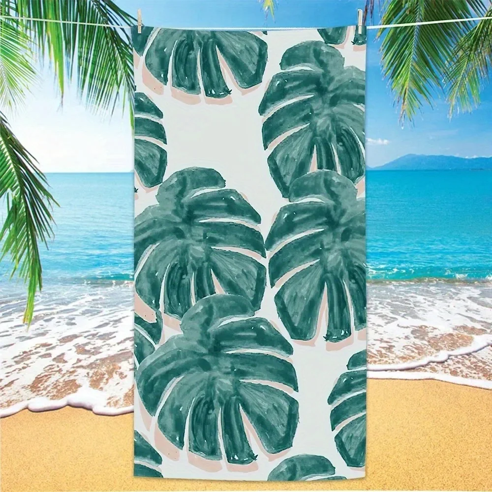 

Beach towel with turtle leaf print pattern sunscreen and windproof suitable for swimming pool camping travel blanket