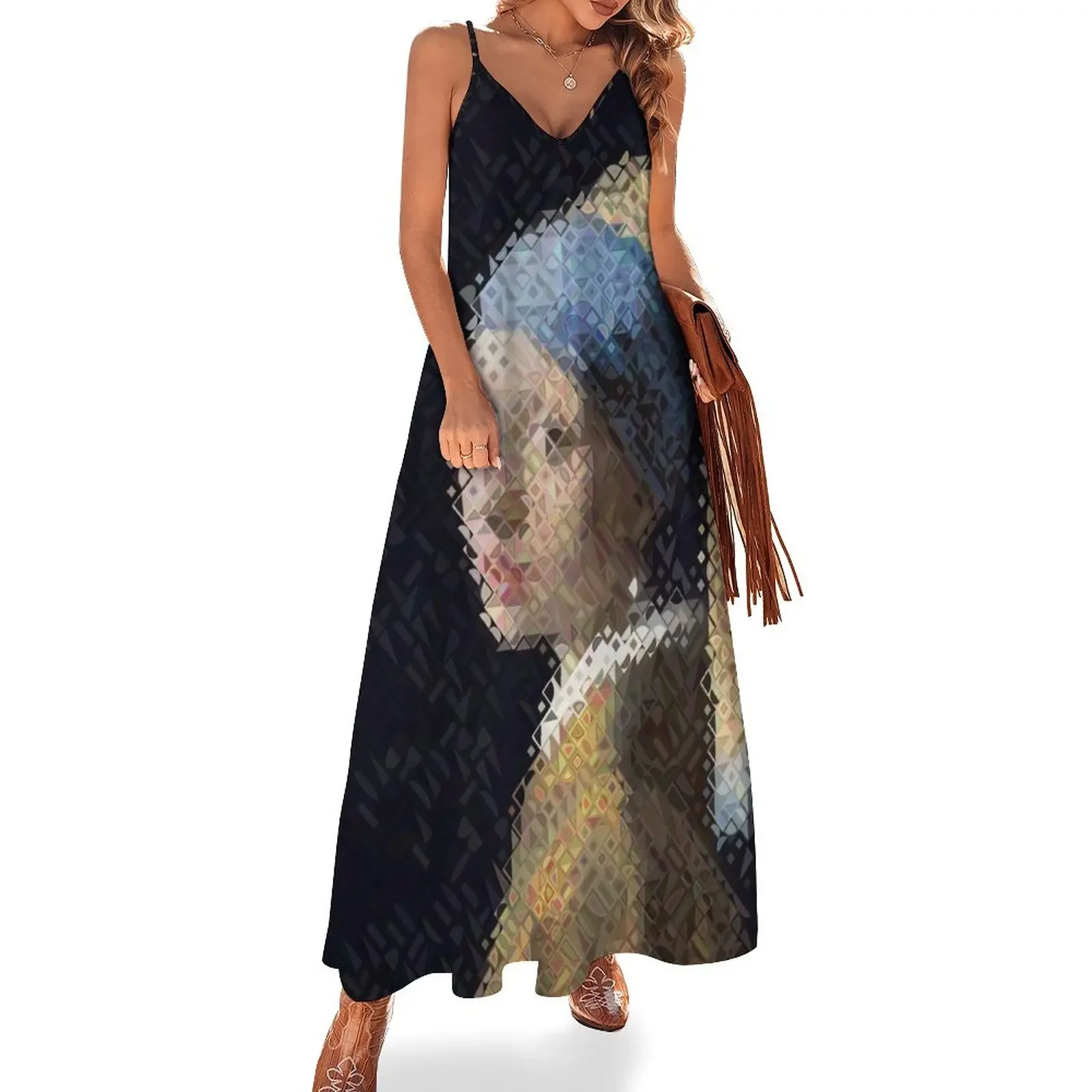 

After Chuck Close - Portrait - Girl With Pearl Earring Sleeveless Dress luxury woman evening dress women's elegant loose dresses