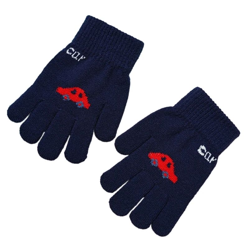 Winter Stretch Gloves Warm and Stylish Cartoon Car Decor Mittens Solid Color