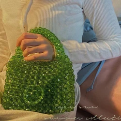 Ins Super Fire Purses and Handbags Green Handmade Phone Purses All-match Bead Transparent Acrylic Crossbody Bags for Women