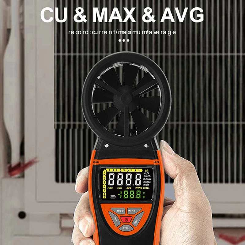 Misuratore di anemometro digitale misuratore di velocità del flusso d\'aria misura temperatura, umidità, altitudine per HVAC CFM Climbing BTMETER