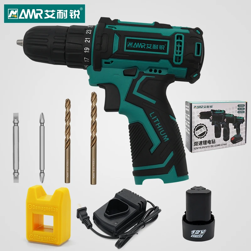 AMR 12V Cordless Drill 3/8 Inch Power Drill Set with Lithium Ion Battery and Charger 25+1 Torque Setting