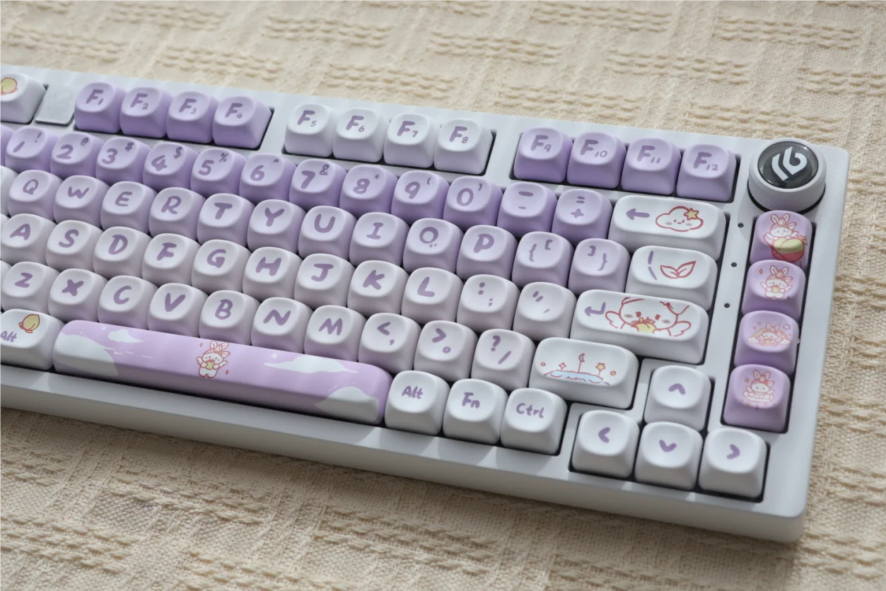 142 Keys Purple Bunny PBT Keycaps MOA Profile Thermal Sublimated Keycap Set for Mx Cherry Gateron Switch Mechanical Keyboard Kit