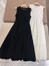 Summer B*C Women's Dress Black White Sleeveless Dresses Woman Clothing Waist Mid Length Dress Skirt