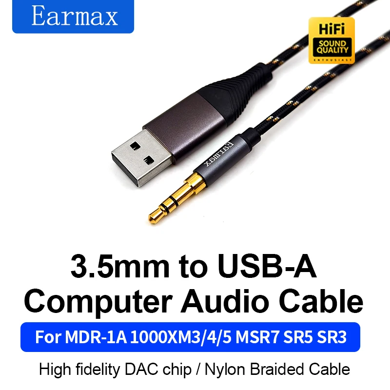 For SONY MDR-1a 1AM2 1000XM3 XM2 MSR7 SHP9500 9600 Replaceable USB-A TYPE-C Lightning to 3.5mm Desktop Computer Headphone Cable