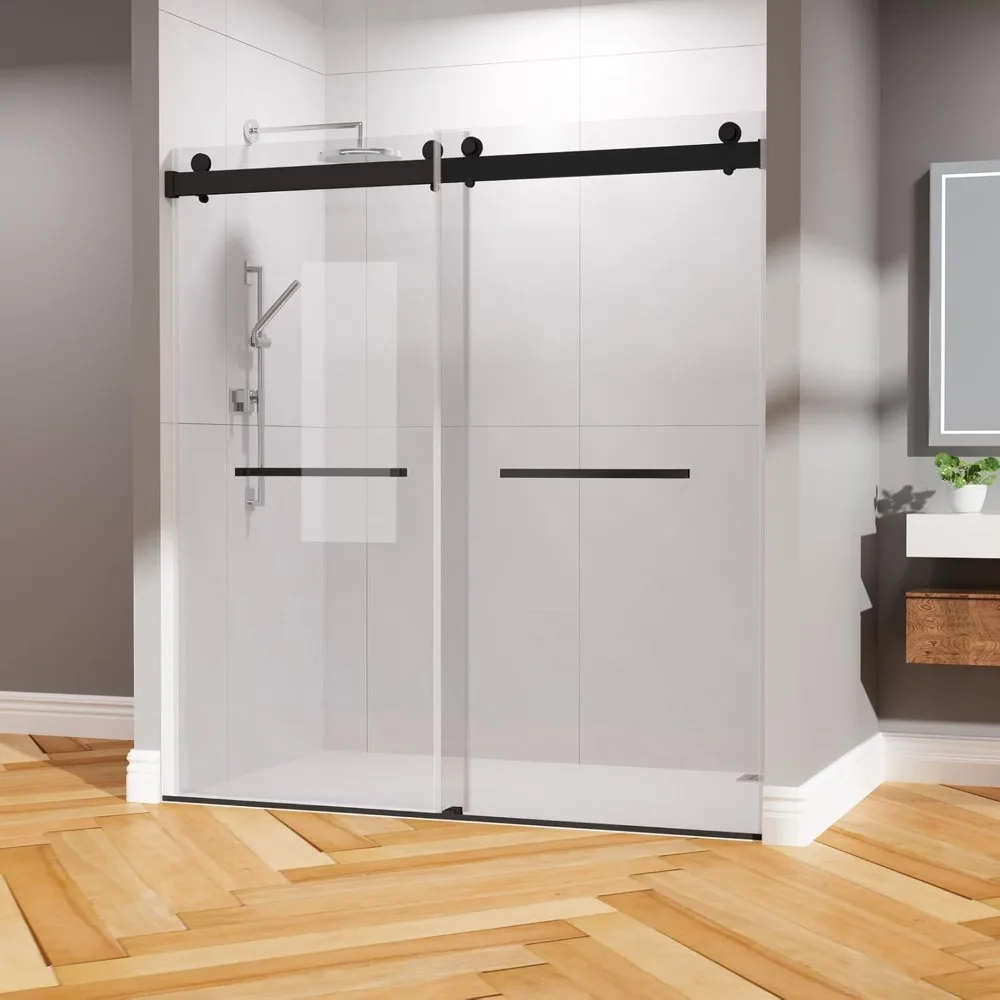 

68-72" W x 76" H Frameless Double Sliding Shower Door, Bathroom Glass Door with 3/8" (10mm) Clear SGCC Tempered Glass, Soft