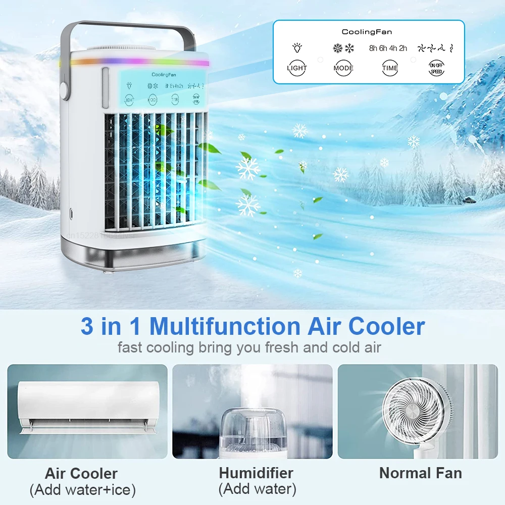 Portable Air Conditioners Fan USB Electric Humidifier Fan LED Night Light  3 In 1 Air Cooler Water Mist Fan For Office Home